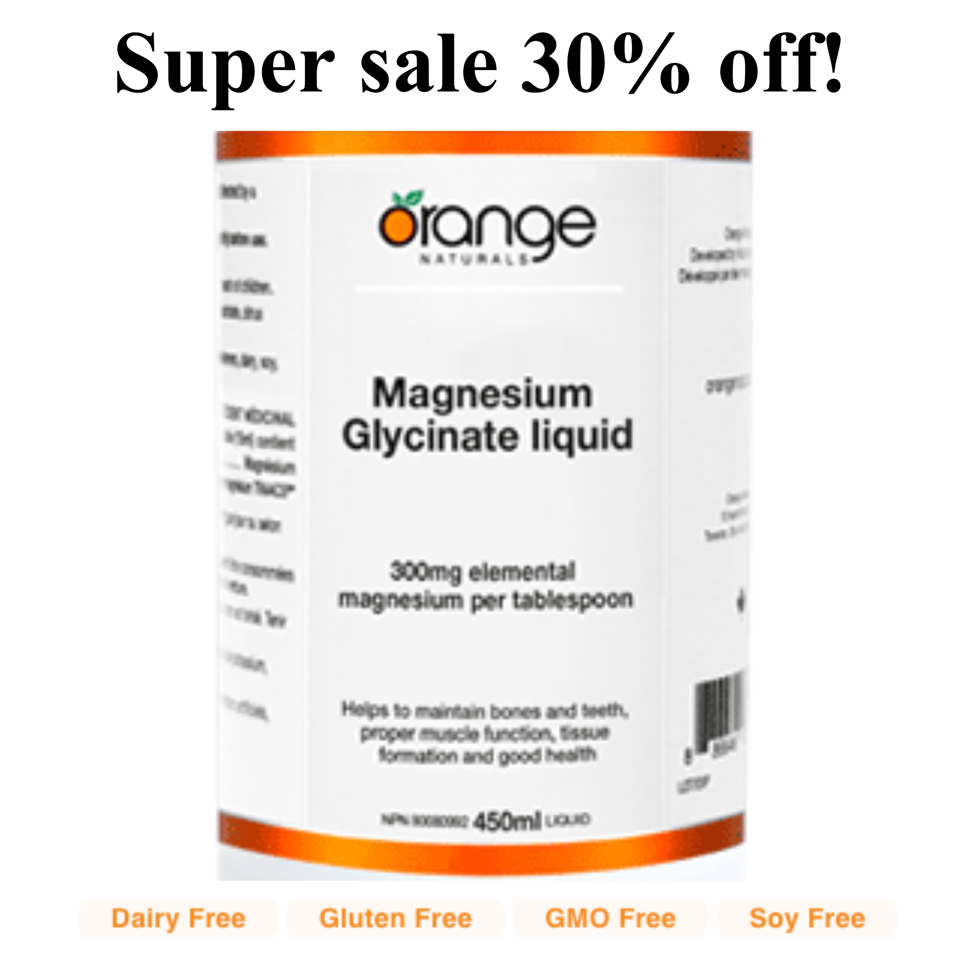 Magnesium Glycinate Liquid by Orange Naturals 30 off! Anarres